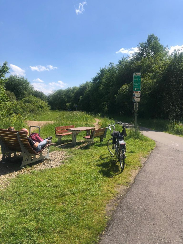 Natuur bankje fietsen relax